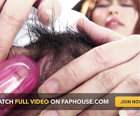 Asian Skinny Teen Hikaru with Extremely Hairy Pussy Helped with Toy to Masturbate