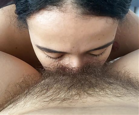 Sucking her delicious hairy pussy