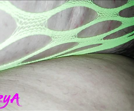 Im wearing my green suit for the neighbor! He spanks me and fucks me until he gets cream out of my hairy pussy part 2